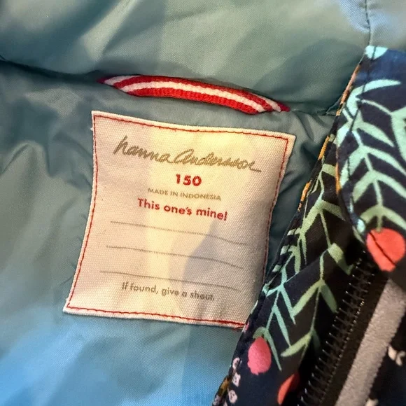 Hanna Andersson black floral jacket size 150 puffer hooded 11 13 years - Picture 4 of 5